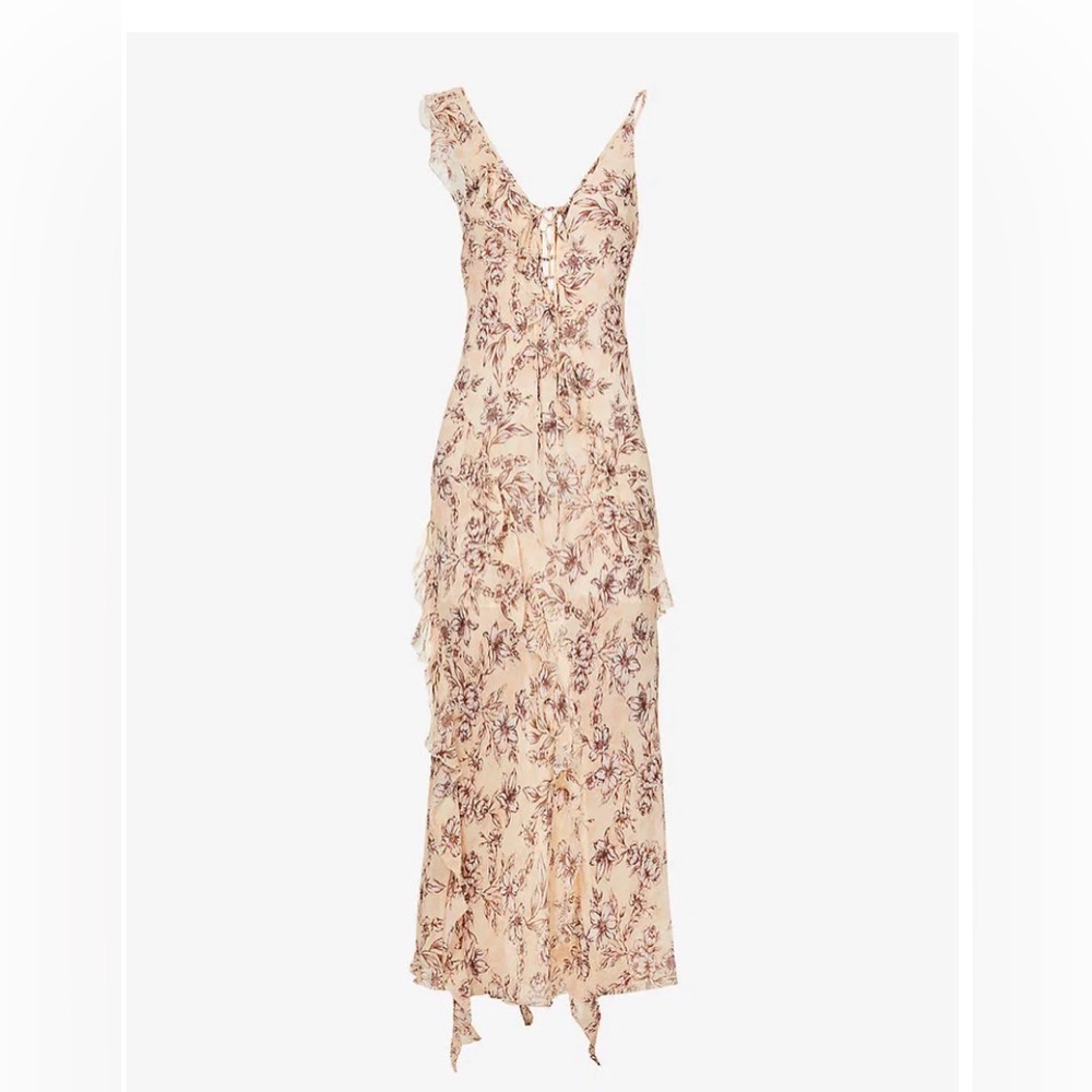 Bec + Bridge Courtney Floral Frill 100% Silk Maxi Dress Size 8